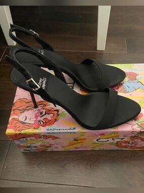 Jeffrey Campbell Black Slingback Sandals Heels Satin Minimal Elegant